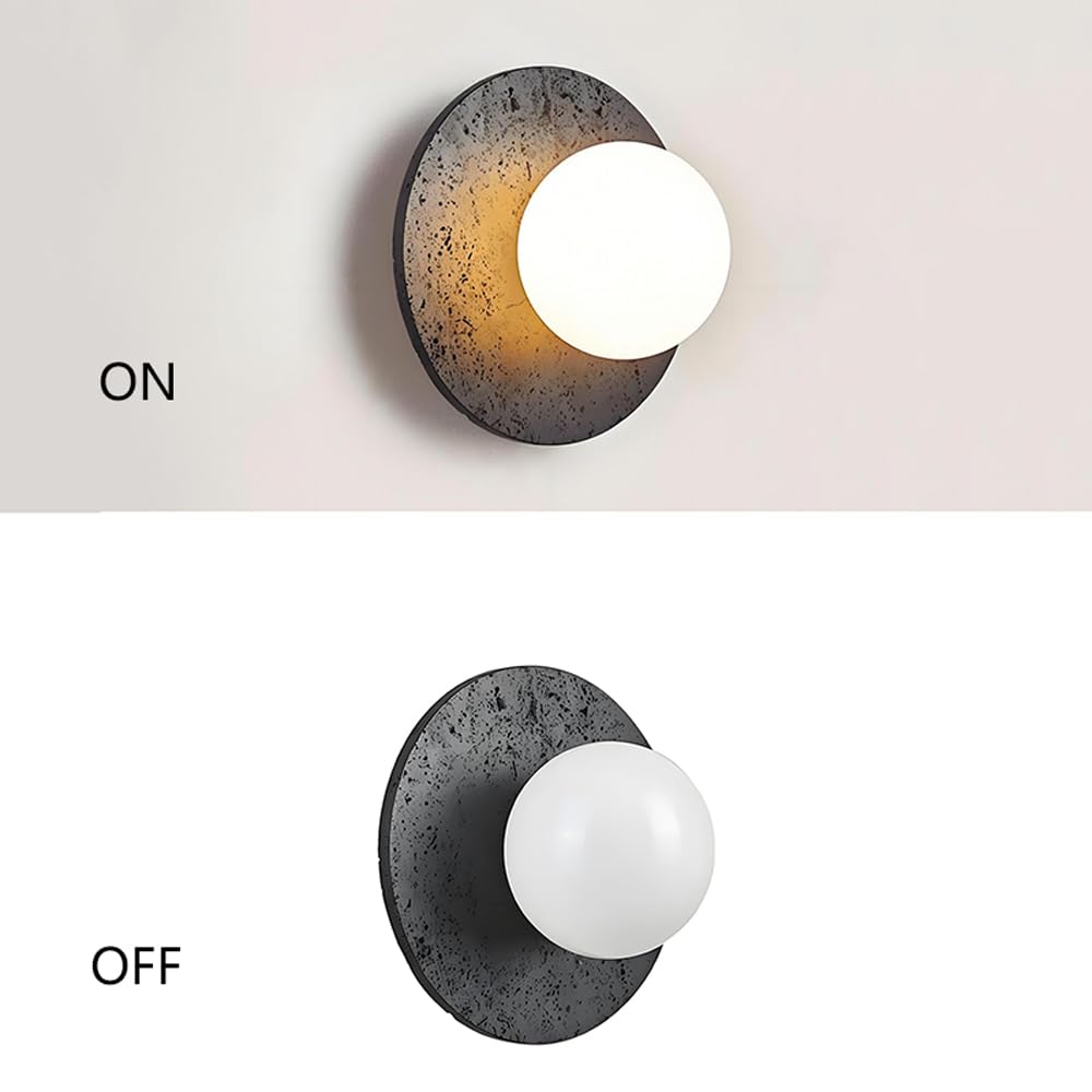 BFFGKGL Modern Natural Black Travertine Hallway Wall Sconce Nordic Creativity Round Transmittance Glass Bedside Wall Light Japanese Minimalist Aisle Wall Lamp For Living Room Stairs Living Room Balcon BFFGKGL Au supplements