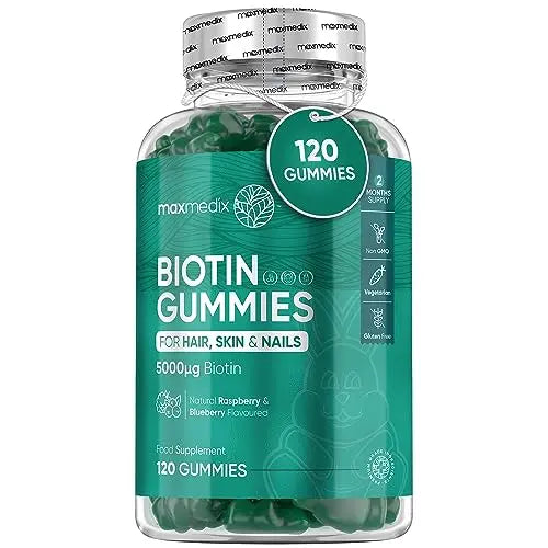 Biotin Gummies 5000mcg - with Vitamin A, B, C, D, E & Selenium – 120 Hair Nails and Skin maxmedix Au supplements