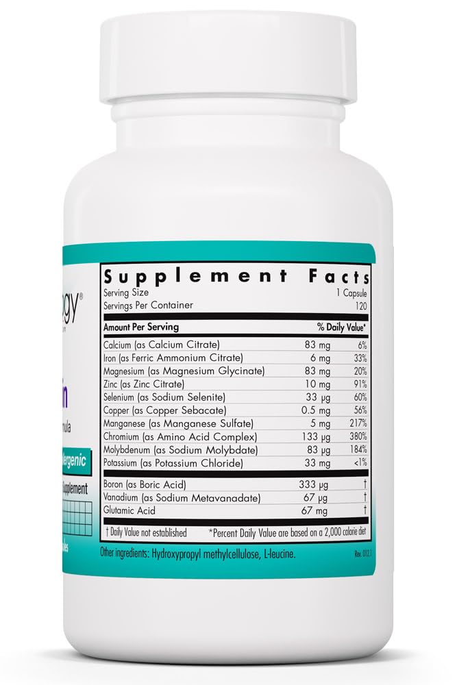 NutriCology MultiMin - Essential Mineral Blend with Macro Trace & Ultra Trace Minerals - Supports Mineral Balance Absorption & Cellular Function - 120 Servings - 120 Vegetarian Capsules Allergy Research Group Au supplements
