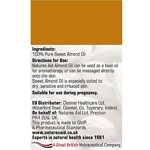 Natures Aid Almond Oil, Pure, Sweet Almond Oil, Massage Oil, Suited to Dry, Sensitive Skin natures aid Au supplements