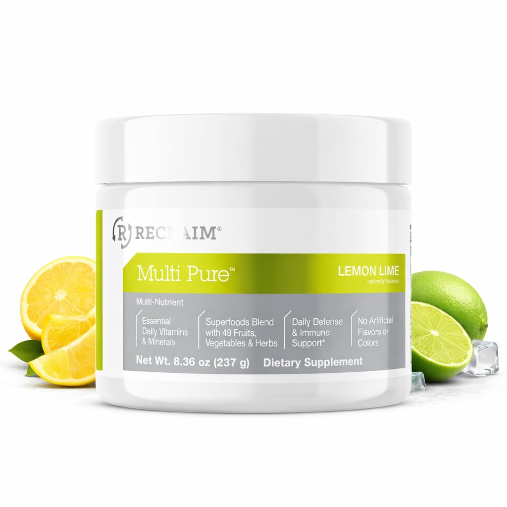 Reclaim Multi Pure Lemon Lime, Immune Support, Vitamin C, Vitamin B Complex, Probiotic, Superfood Powder, Calcium, Magnesium Oxide, (30 Servings) (Lemon Lime) Complete Nutrition Au supplements