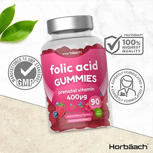 Folic Acid Gummies 400 mcg | 90 Count | Natural Berry Flavour | High Strength Prenatal Horbäach Au supplements