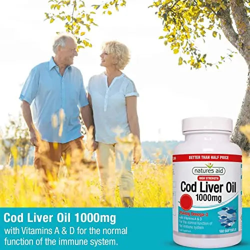 Natures Aid Cod Liver Oil, 1000 mg, 180 Softgel Capsules (High Strength, 254 mg Omega natures aid Au supplements