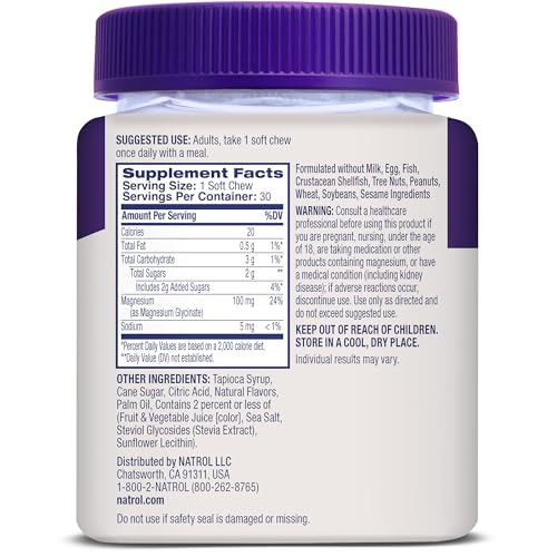 Natrol Magnesium Glycinate Supplements 100mg, Cherry Lemon Soft Chews for Healthy Sleep and Body, Magnesium Glycinate 100mg, Up to a 30 Day Supply Natrol Au supplements
