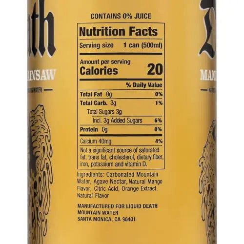 Liquid Death Flavored Sparkling Water with Agave, Mango Chainsaw, 16.9 oz Tallboys Liquid Death Au supplements