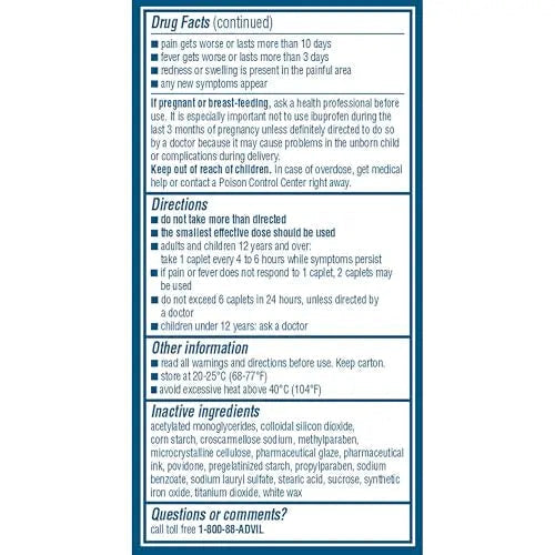 Advil Pain Reliever and Fever Reducer, Pain Relief Medicine with Ibuprofen 200mg for Headache, Backache, Menstrual Pain and Joint Pain Relief - 100 Coated Caplets Advil Au supplements