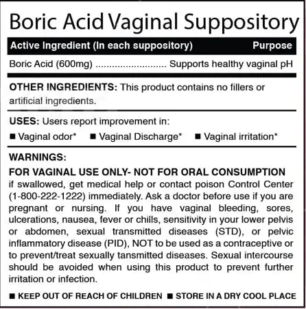 N'More Boric Acid Vaginal Suppositories - 30 Count, 600mg - 100% Pure Made in USA N'More Au supplements