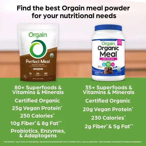 Orgain Organic Perfect Meal Replacement Protein Powder, Chocolate - 25g Plant Based Orgain Au supplements