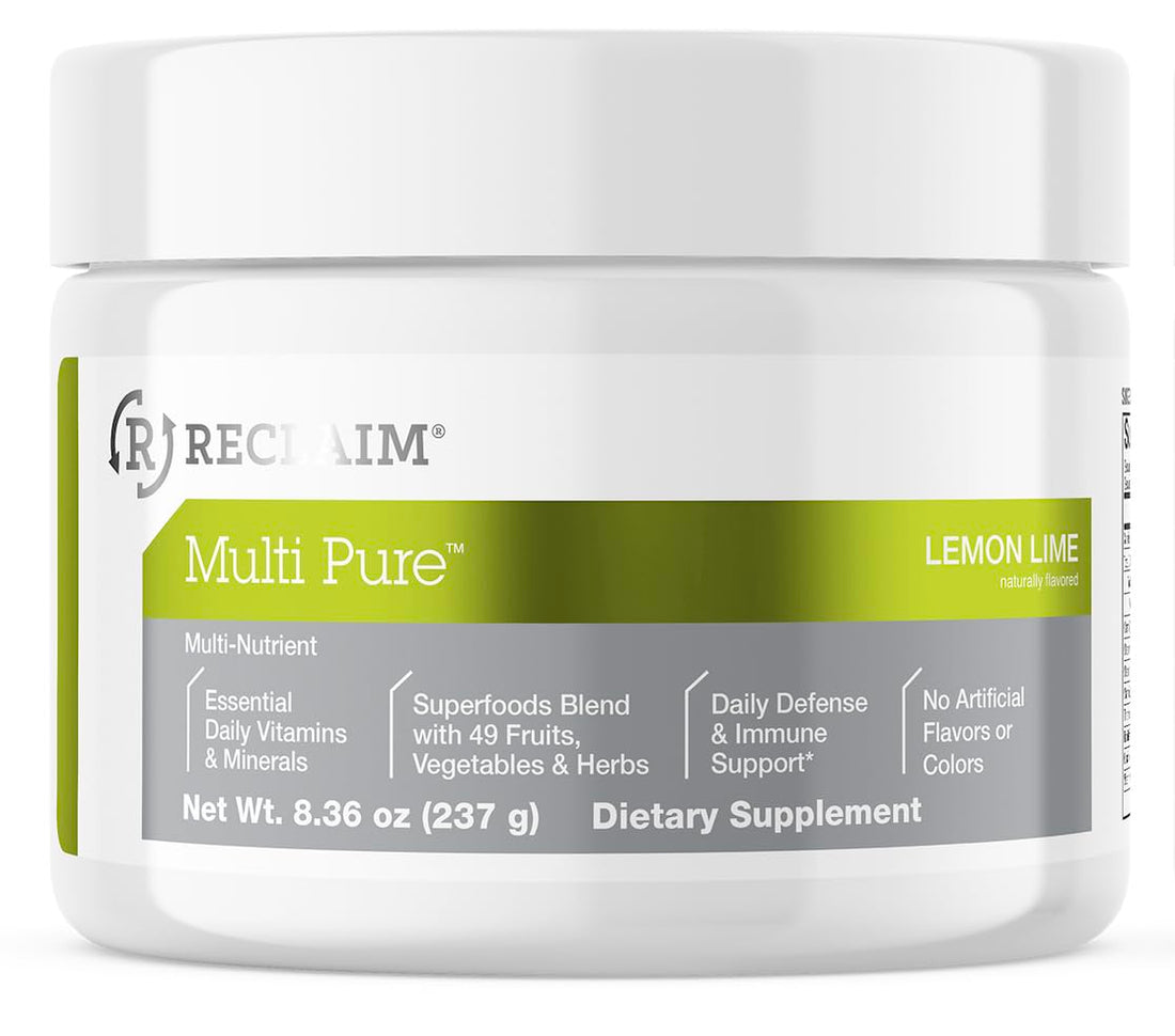 Reclaim Multi Pure Lemon Lime, Immune Support, Vitamin C, Vitamin B Complex, Probiotic, Superfood Powder, Calcium, Magnesium Oxide, (30 Servings) (Lemon Lime) Complete Nutrition Au supplements