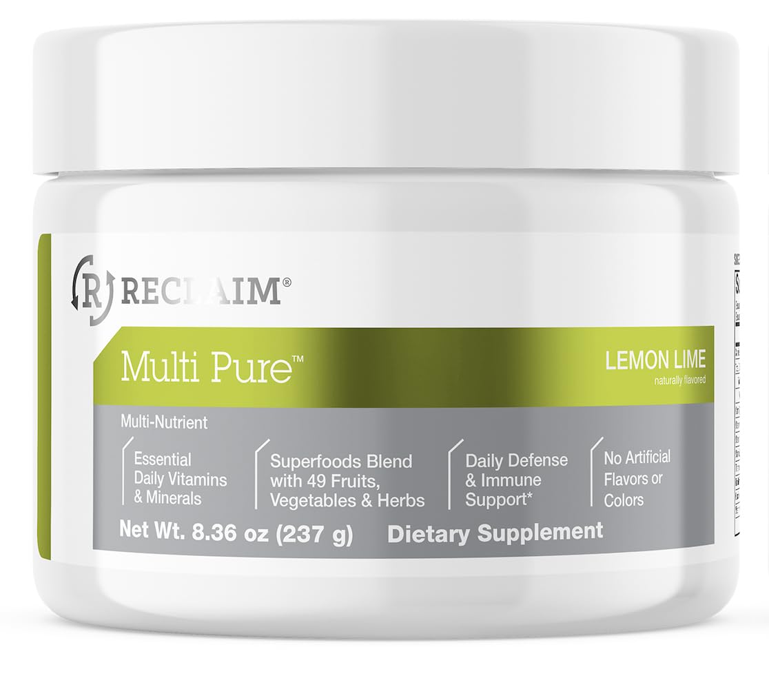 Reclaim Multi Pure Lemon Lime, Immune Support, Vitamin C, Vitamin B Complex, Probiotic, Superfood Powder, Calcium, Magnesium Oxide, (30 Servings) (Lemon Lime) Complete Nutrition Au supplements