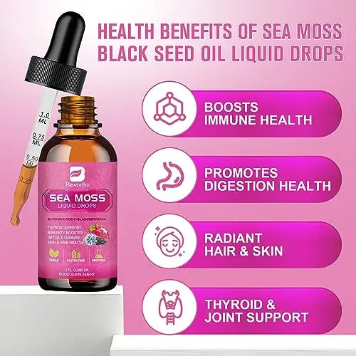 3000mg Sea Moss Liquid Drops - Black Seed Oil & Irish Sea Moss Gel B BEWORTHS Au supplements