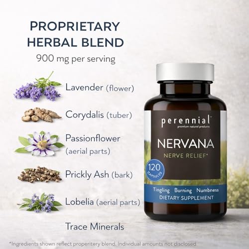 Perennial Nervana – Herbal Nerve Support for Tingling, Burning & Numbness Relief – Promotes Calm Focus & Stress Resilience – Non-Drowsy Mood Balance – 120ct* Perennial Au supplements