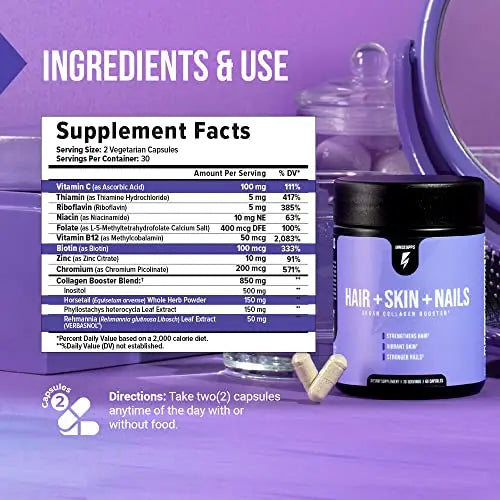 InnoSupps Hair + Skin + Nails | Vegan Collagen Booster | Biotin, Verbasnol, B12, Horsetail InnoSupps Au supplements