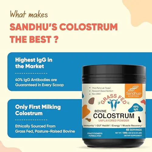 Sandhu's Pure Bovine Colostrum Powder Supplement for Humans |40% IgG Highly Sandhu's Au supplements