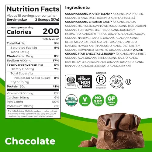 Orgain Organic Sport Vegan Protein Powder, Chocolate - 30g Plant Based Protein Orgain Au supplements