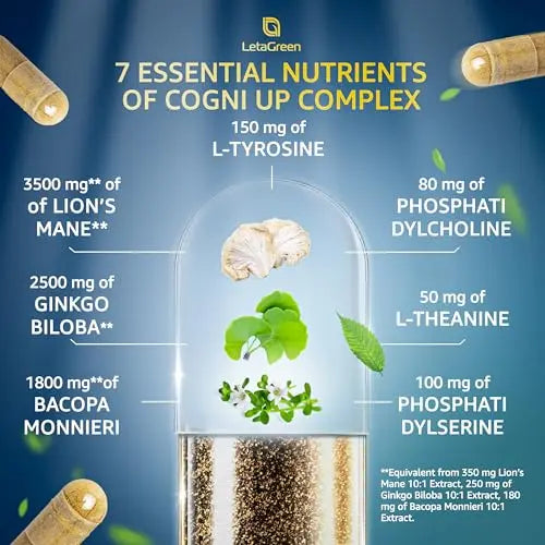 LetaGreen Organic Lions Mane Supplement Capsules - 120 Real Mushrooms Lion's Mane LetaGreen Au supplements