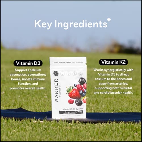 Barker Wellness D3 K2 Vitamin Gummies – Max Potency 6000IU D3 + 200mcg K2 for Strong Bones, Cardiovascular Wellness, Immune Support | Vegan, Sugar-Free, Delicious Mixed Berry | 30 Servings Barker Wellness Co Au supplements