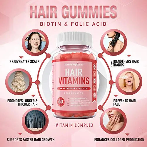 Premium Hair Vitamins Supplement-Gummy Vitamins w/Biotin, Folic Acid, Vitamins A&D Purely Optimal Au supplements