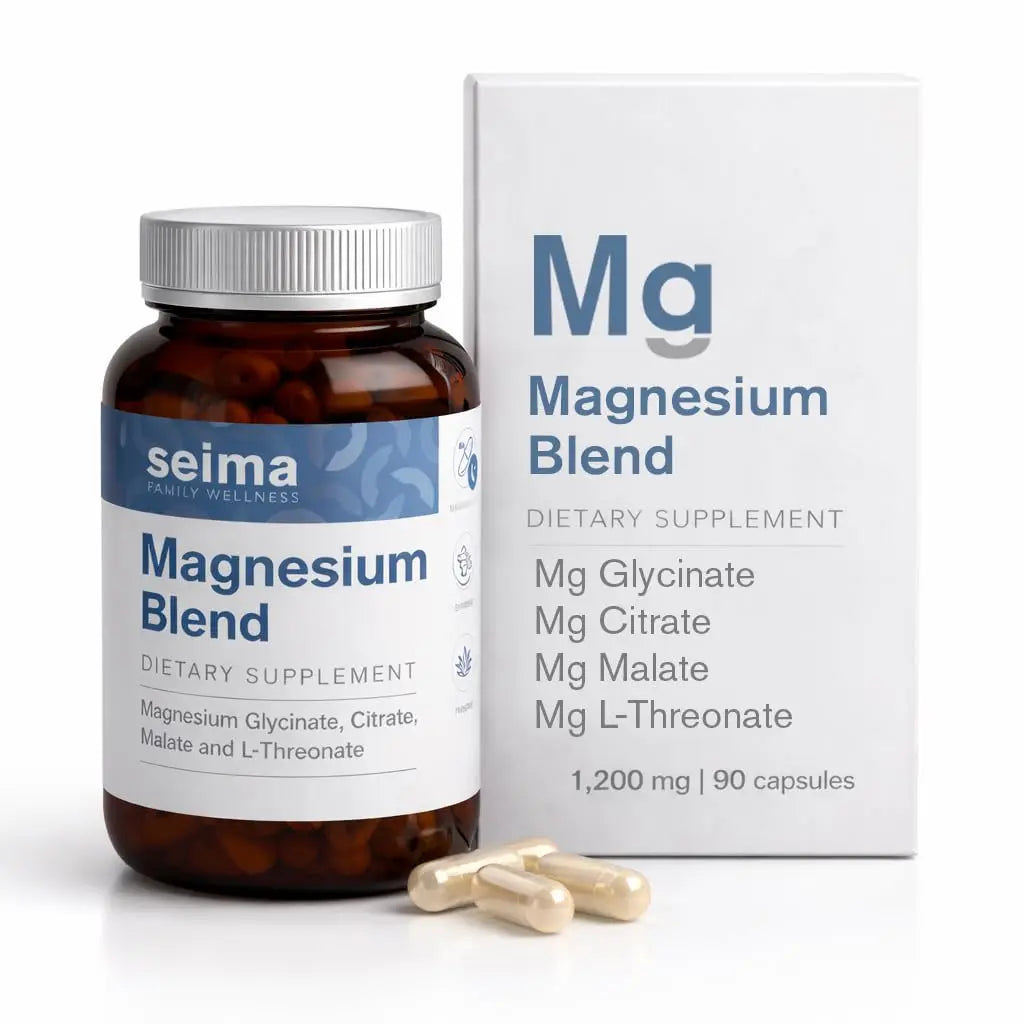 SEIMA - 4-in-1 Magnesium Complex – 1200 mg with Glycinate, Citrate, L-Threonate and Malate – Sleep, Stress Relief, Muscle Recovery, Energy and Well-Being for Women and Men, 90 Capsules Seima Au supplements