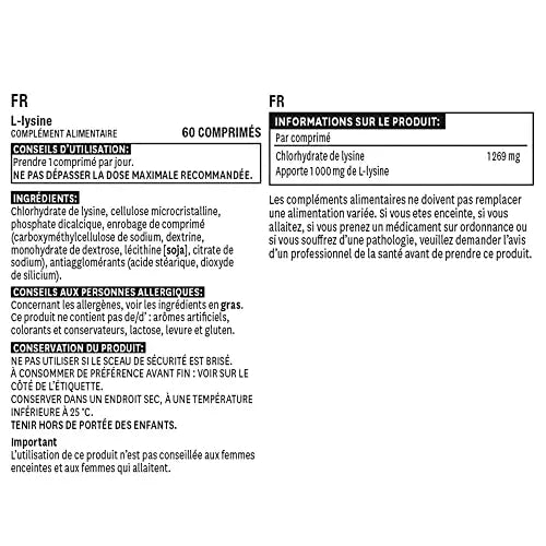 Natures Aid L-Lysine 1000 mg, High Potency Essential Amino Acid, Vegan, 60 Tablets natures aid Au supplements