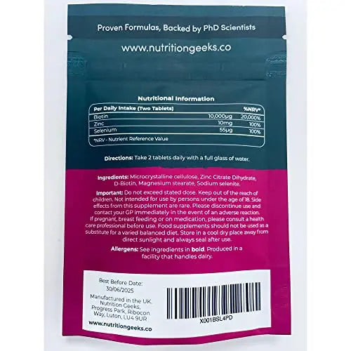 Nutrition Geeks Biotin Hair Growth Supplement - 180 Tablets Enhanced with Zinc Nutrition Geeks Au supplements