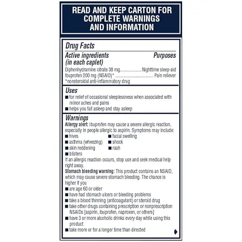 Advil PM Pain Reliever and Nighttime Sleep Aid, Pain Medicine with Ibuprofen for Pain Relief and Diphenhydramine Citrate for a Sleep Aid - 80 Coated Caplets Advil Au supplements