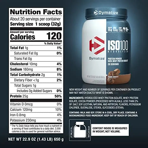 Dymatize ISO100 Hydrolyzed Protein Powder, 100% Whey Isolate , 25g of Protein, 5.5g BCA Dymatize Au supplements