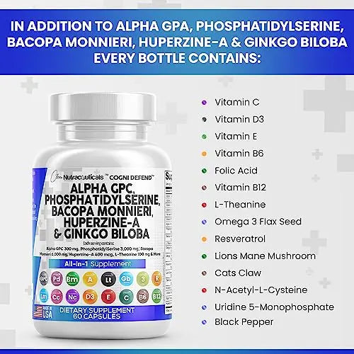 Alpha GPC Choline 300mg Phosphatidylserine 3000mg Bacopa Monnieri Clean Nutraceuticals Au supplements