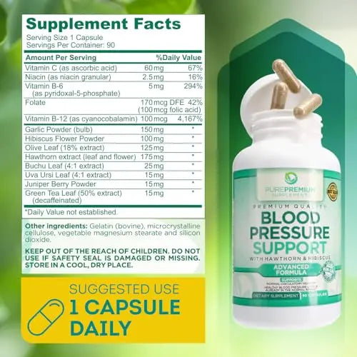 PurePremium Blood Pressure Support Supplement with Hawthorn, Hibiscus & Garlic Extract PurePremium Supplements Au supplements