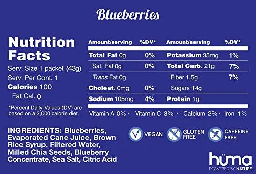 Huma Chia Energy Gel, Blueberries, 12 Gels - Premier Sports Nutrition HÜMA CHIA ENERGY GEL Au supplements