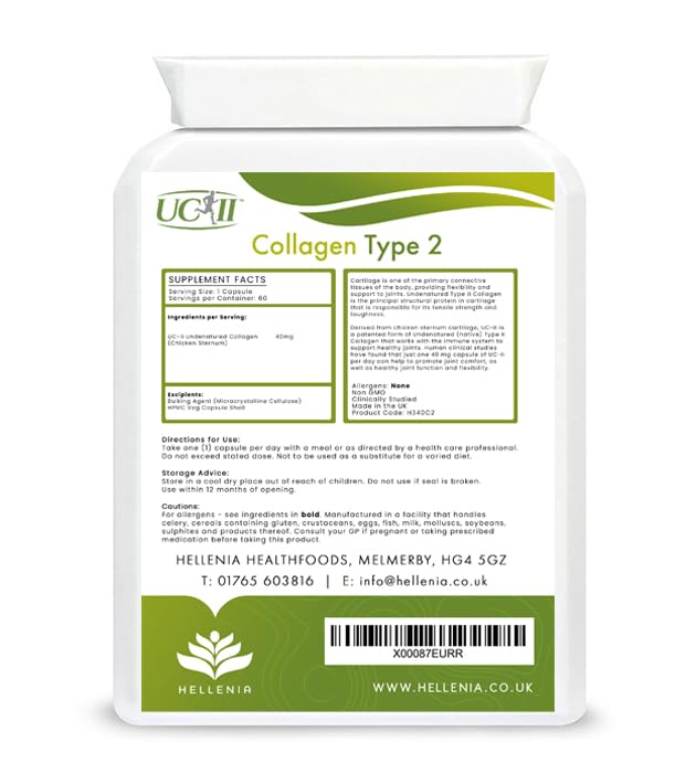 UC-II® Collagen Type 2-40mg - 60 Capsules | Joint Support | Manufactured in The UK Hellenia Au supplements