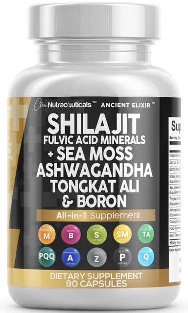 Clean Nutraceuticals Shilajit Supplement for Men with Sea Moss, Tongkat Ali, Ashwagandha, Boron, Zinc, CoQ10, PQQ - Fulvic Acid Capsules - Energy Support - 90 Count - Resin, Gummy & Powder Alternative Clean Nutraceuticals Au supplements