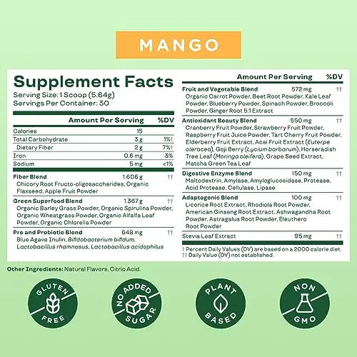 Bloom Nutrition Super Greens Powder Smoothie & Juice Mix (Mango) Bloom Nutrition Au supplements