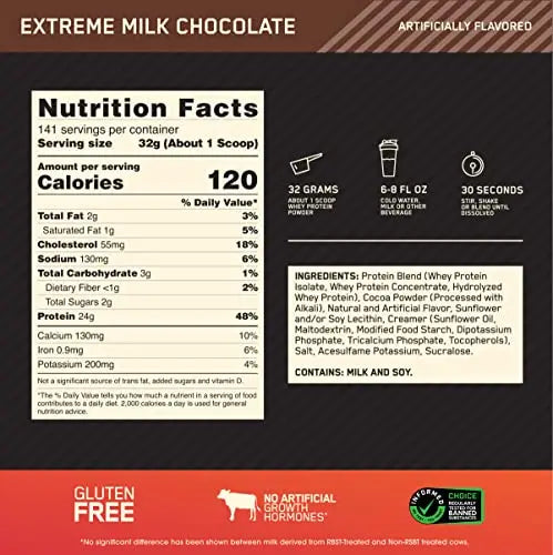 Optimum Nutrition Gold Standard 100% Whey Protein Powder, Extreme Milk Chocolate Optimum Nutrition Au supplements