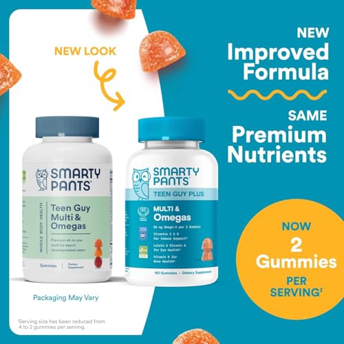 SmartyPants Teen Guy Multivitamin Gummies, Omega 3 (DHA/EPA), Vitamin D3, C, Vitamin B12, B6, A, K & Zinc, Folate, Gluten Free, Fruit Flavor, 60 Count (30 Day Supply) SmartyPants Au supplements