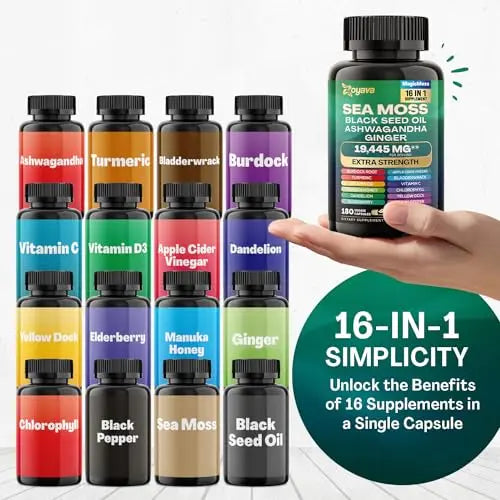 Sea Moss 7000mg Black Seed Oil 4000mg Ashwagandha 2000mg Turmeric 2000mg Zoyava Au supplements