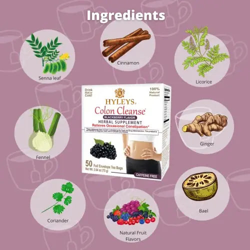 Hyleys Colon Cleanse Tea Blackberry Flavor - 50 Tea Bags (6 Pack - 300 Tea Bags Total) HYLEYS Au supplements