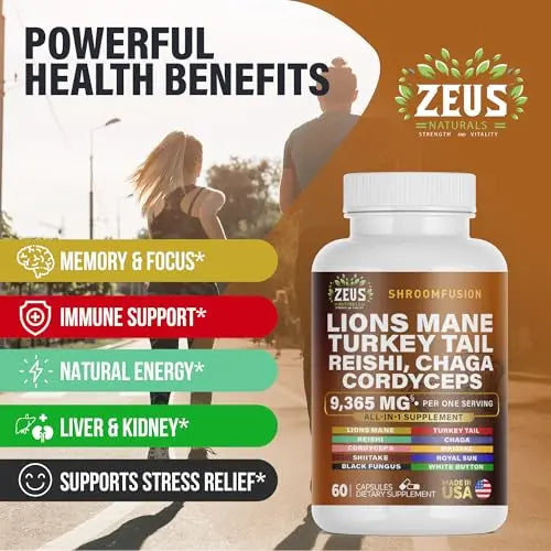 Zeus Naturals Lions Mane Capsules, Mushroom Supplement with Turkey Tail, Cordyceps Zeus Naturals Au supplements