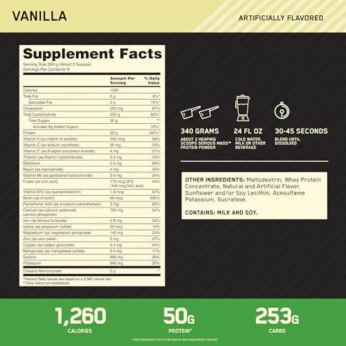 Optimum Nutrition Serious Mass, Weight Gainer Protein Powder, with Added Immune Supp Optimum Nutrition Au supplements