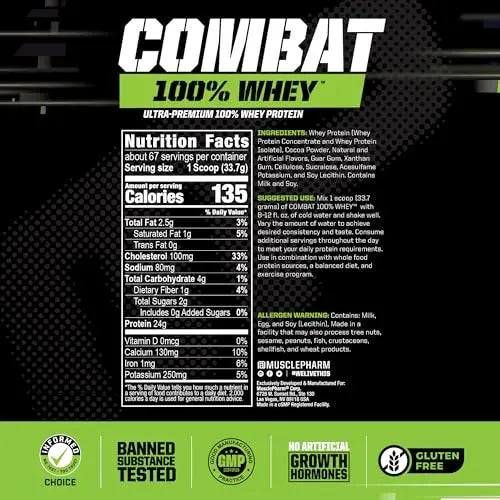MusclePharm Combat 100% Whey, Chocolate Milk - 5 lb Protein Powder - Gluten Free Muscle Pharm Au supplements