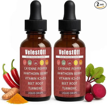 Velestoff Cayenne Pepper | Cayenne Heart & Circulation Blend – Botanical Extracts with Hawthorn, Beet Root, Turmeric, Vitamin K2 & D3 – Daily Wellness Drops (2 fl oz) (2) DFTLUUE Au supplements