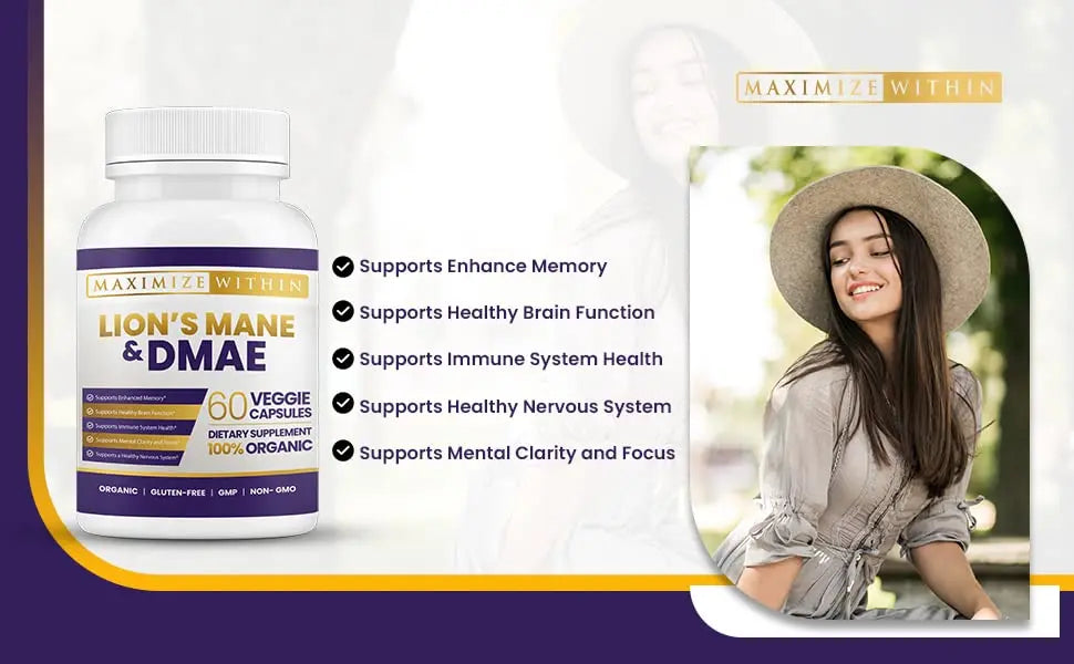 Lion's Mane & DMAE Capsules: Enhance Memory, Boost Mental Clarity Maximum Slim Au supplements