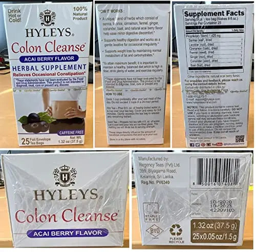 Hyleys Colon Cleanse Tea Acai Berry Flavor - 25 Tea Bags (12 Pack - 300 Tea Bags Total) HYLEYS Au supplements