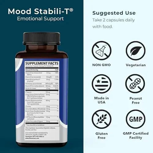 LifeSeasons - Mood Stabili-T - Positive Mood Booster - Enhanced Calmness and Happiness - Relaxed and Balanced Mind LifeSeasons Au supplements