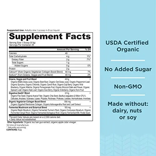 Ancient Nutrition Supergreens Powder, Organic Superfood Powder with Collagen Ancient Nutrition Au supplements