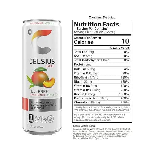 CELSIUS Peach Mango Green Tea, Functional Essential Energy Drink 12 Fl Oz (Pack of 12) CELSIUS Au supplements