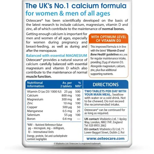 Osteocare Original by Vitabiotics. Bone Health formula with Calcium, Magnesium, Vitamin D Vitabiotics Au supplements