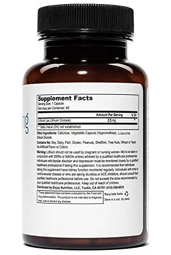 Lithium Orotate 2.5mg (1 Bottle), 60 Vegetarian Capsules, Lithium Supple Weyland Brain Nutrition Au supplements