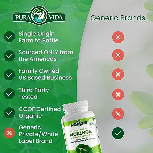 PURA VIDA Moringa Capsules Single Origin Moringa Powder Organic. Moringa Leaf PURA VIDA MORINGA Au supplements