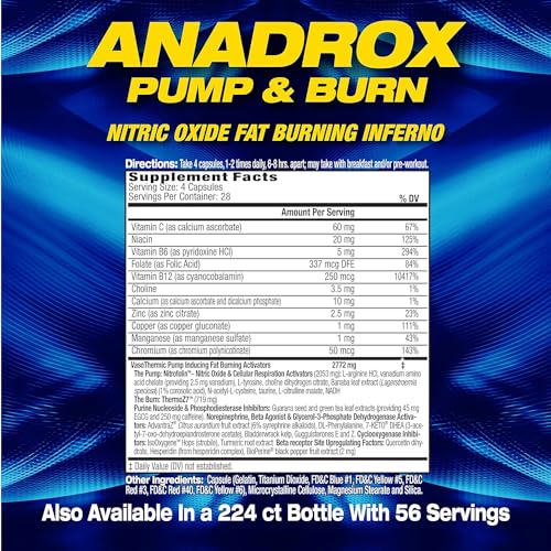 MHP Anadrox Pump & Burn, Nitric Oxide Fat Burning Inferno, 112 capsules Maximum Human Performance Au supplements
